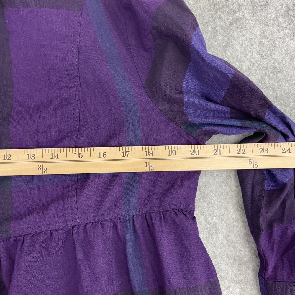Burberry Brit Shirtdress Dress Womens XL Purple Plaid 3/4 Sleeve Cotton Pocket - Picture 8 of 15